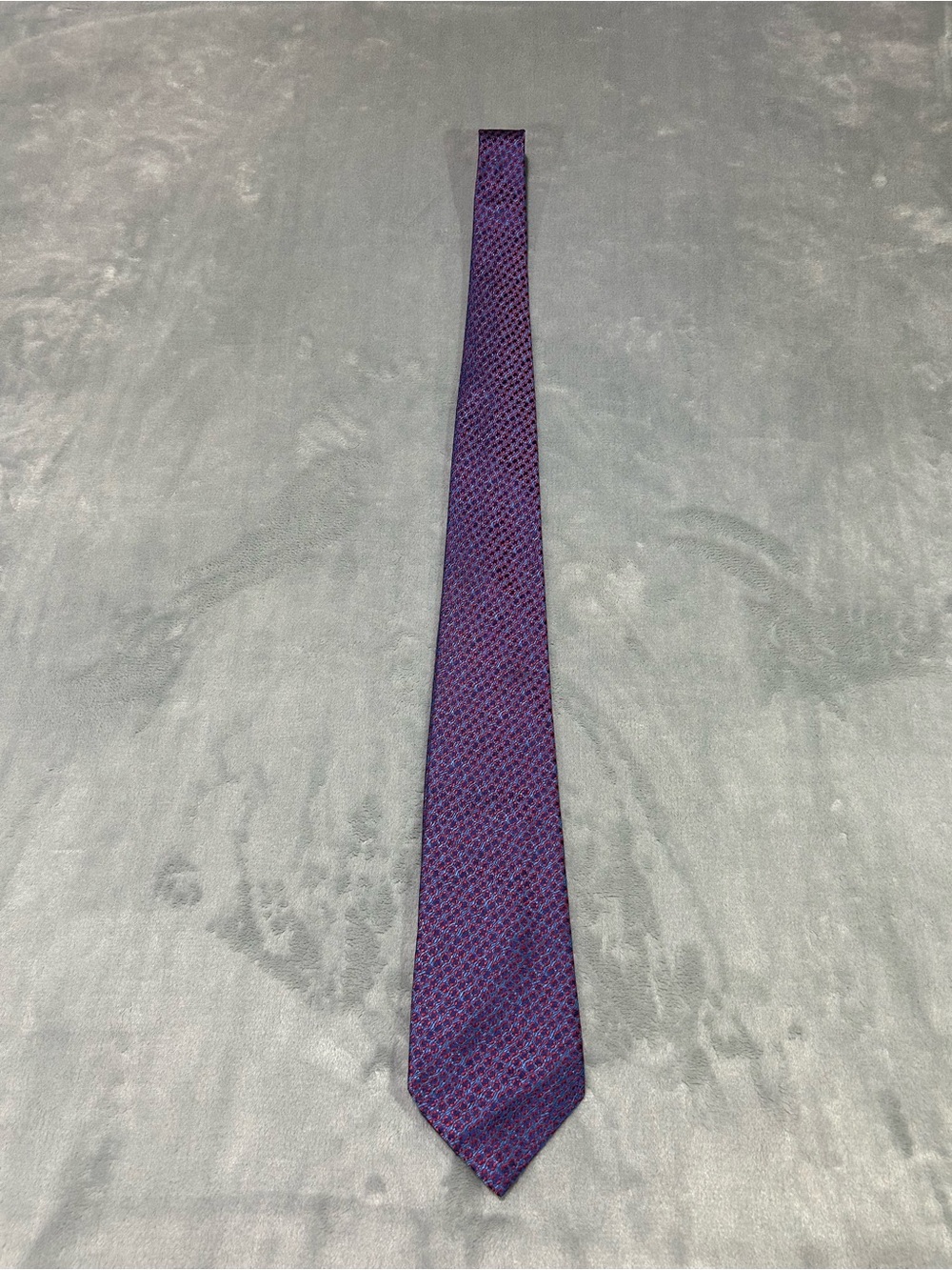 Chanel Blue/Red Geometric Woven Silk Skinny Tie w/ Logo Accent Made France